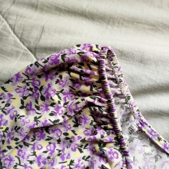 VERO MODA Purple Kimmie Floral Tie Front Top Cottagecore Peasant top XS - Picture 9 of 13